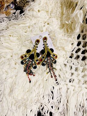 Multicolor Crystal Chandelier Earrings - Unbranded